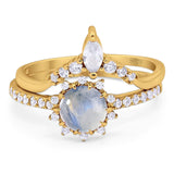 Two Piece Round Natural Stone Chevron Ring