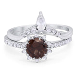 Two Piece Round Natural Stone Chevron Ring