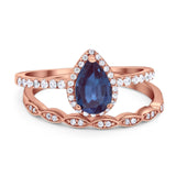 Two Piece Pear Teardrop Natural Stone Ring