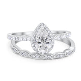 Two Piece Pear Teardrop Moissanite Bridal Ring 925 Sterling Silver