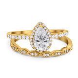 Two Piece Pear Teardrop Natural Stone Ring