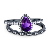 Two Piece Pear Teardrop Natural Stone Ring