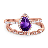 Two Piece Pear Teardrop Natural Stone Ring