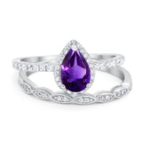 Two Piece Pear Teardrop Natural Stone Ring