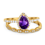Two Piece Pear Teardrop Natural Stone Ring