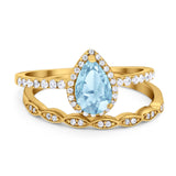 Two Piece Pear Teardrop Natural Stone Ring