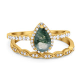 Two Piece Pear Teardrop Natural Stone Ring