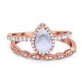 Two Piece Pear Teardrop Natural Stone Ring