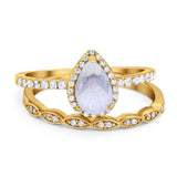Two Piece Pear Teardrop Natural Stone Ring