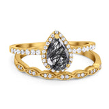 Two Piece Pear Teardrop Natural Stone Ring
