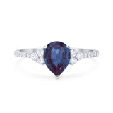Pear Teardrop Lab Alexandrite Cluster Wedding Ring 925 Sterling Silver
