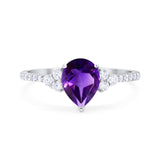 Pear Teardrop Natural Amethyst Cluster Wedding Ring 925 Sterling Silver