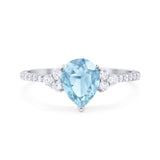 Pear Teardrop Natural Aquamarine Cluster Wedding Ring 925 Sterling Silver