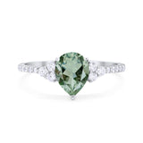 Pear Teardrop Natural Green Amethyst Prasiolite Cluster Wedding Ring 925 Sterling Silver