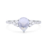Pear Teardrop Natural Moonstone Cluster Wedding Ring 925 Sterling Silver