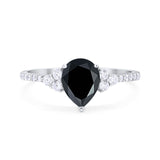 Pear Teardrop Natural Black Onyx Cluster Wedding Ring 925 Sterling Silver