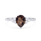 Pear Teardrop Natural Chocolate Smoky Quartz Cluster Wedding Ring 925 Sterling Silver