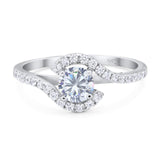Round Moissanite Curved Art Deco Ring 925 Sterling Silver