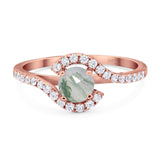 Round Natural Stone Curved Art Deco Ring