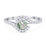 Round Natural Stone Curved Art Deco Ring