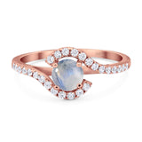 Round Natural Stone Curved Art Deco Ring