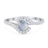 Round Natural Stone Curved Art Deco Ring