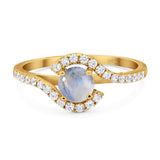 Round Natural Stone Curved Art Deco Ring