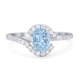 Oval Natural Aquamarine Curved Art Deco Ring 925 Sterling Silver
