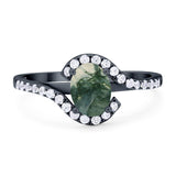 Oval Natural Stone Curved Art Deco Ring