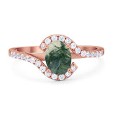 Oval Natural Stone Curved Art Deco Ring