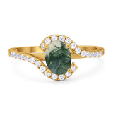 Oval Natural Stone Curved Art Deco Ring