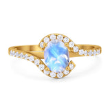 Oval Natural Stone Curved Art Deco Ring