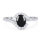 Oval Natural Stone Curved Art Deco Ring