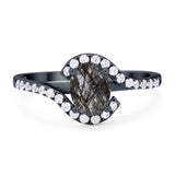 Oval Natural Stone Curved Art Deco Ring