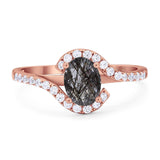 Oval Natural Stone Curved Art Deco Ring