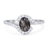 Oval Natural Stone Curved Art Deco Ring