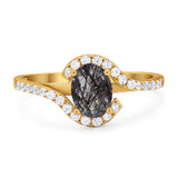 Oval Natural Stone Curved Art Deco Ring