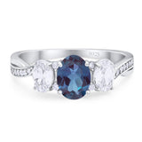 Three Stone Oval Lab Alexandrite Art Deco Ring 925 Sterling Silver