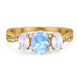 Three Stone Oval Natural Stone Trellis Ring