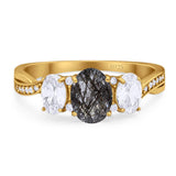 Three Stone Oval Natural Stone Trellis Ring