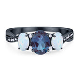 Three Stone Oval Natural Stone Wedding Ring