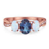 Three Stone Oval Natural Stone Wedding Ring