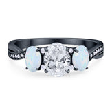 Three Stone Oval Natural Stone Wedding Ring