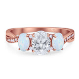 Three Stone Oval Natural Stone Wedding Ring