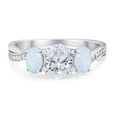 Three Stone Oval Moissanite Art Deco Ring 925 Sterling Silver