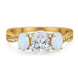 Three Stone Oval Natural Stone Wedding Ring