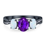 Three Stone Oval Natural Stone Wedding Ring