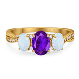 Three Stone Oval Natural Stone Wedding Ring