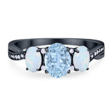 Three Stone Oval Natural Stone Wedding Ring