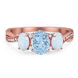 Three Stone Oval Natural Stone Wedding Ring